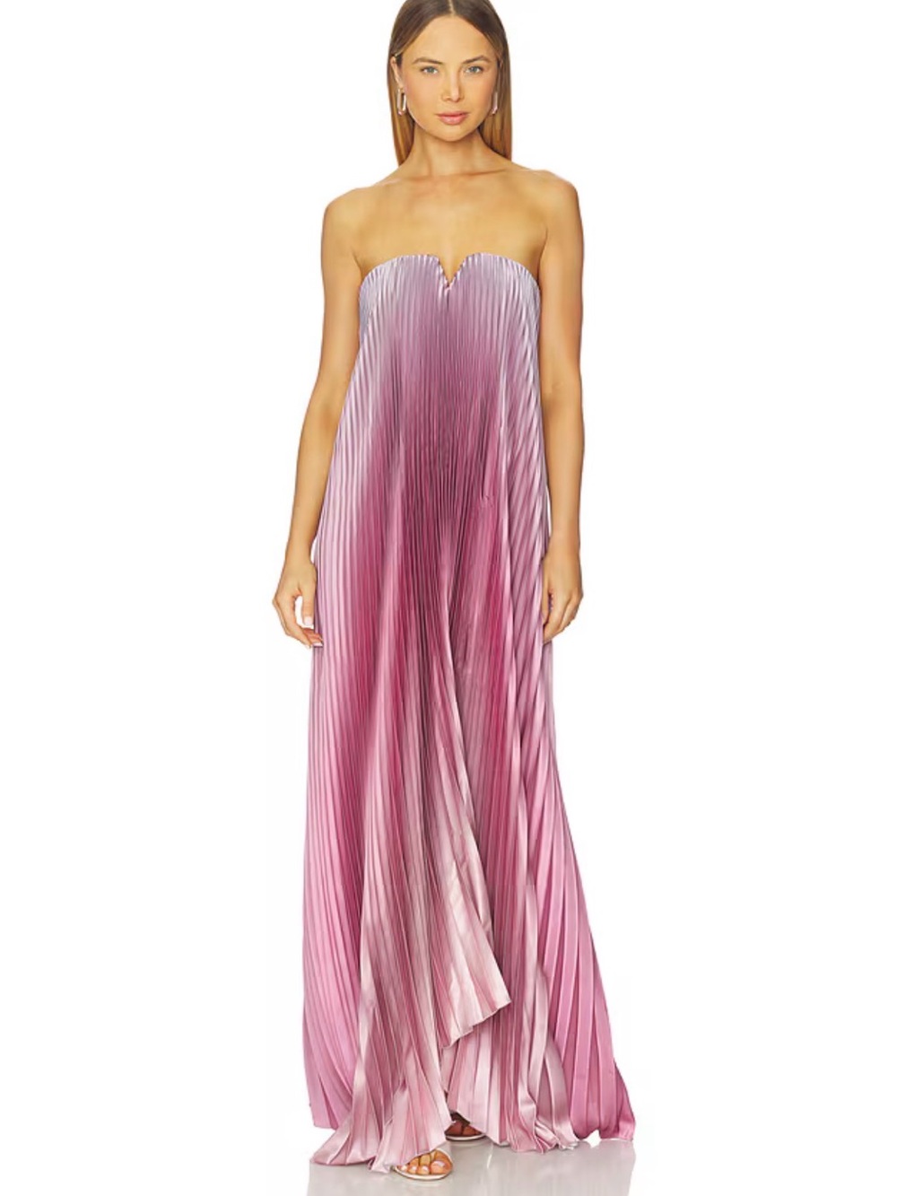 Strapless Pleated Ombre Maxi Dress in Pink